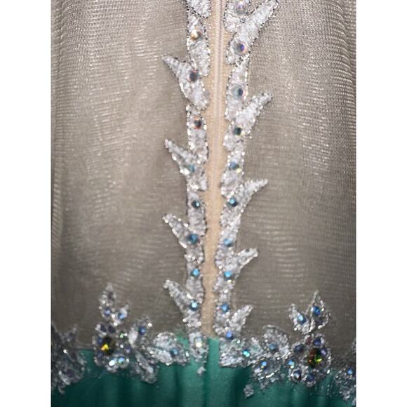 Glam Gurlz Green Prom Formal Dress Ballgown Hand Beaded Lace Rhinestone Sz 12 - Picture 13 of 16